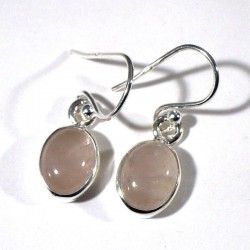 boucles d'oreilles en quartz rose ovales serties argent