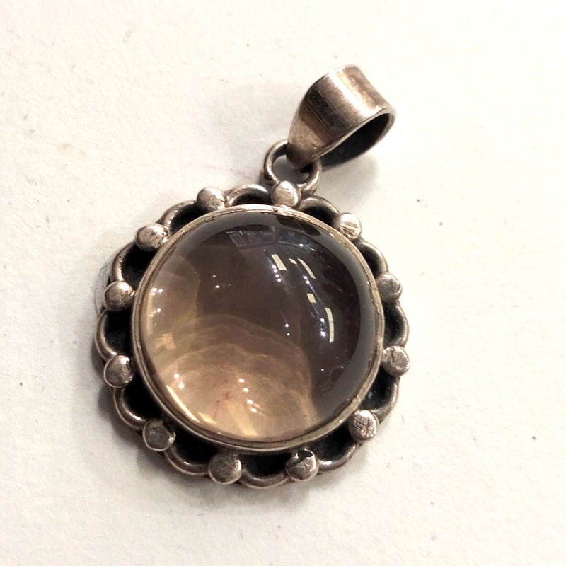 Pendentif rond en quartz fumé et Argent