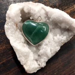 Pendentif coeur en aventurine serti argent