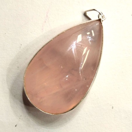 Pendentif goutte serti argent en quartz rose