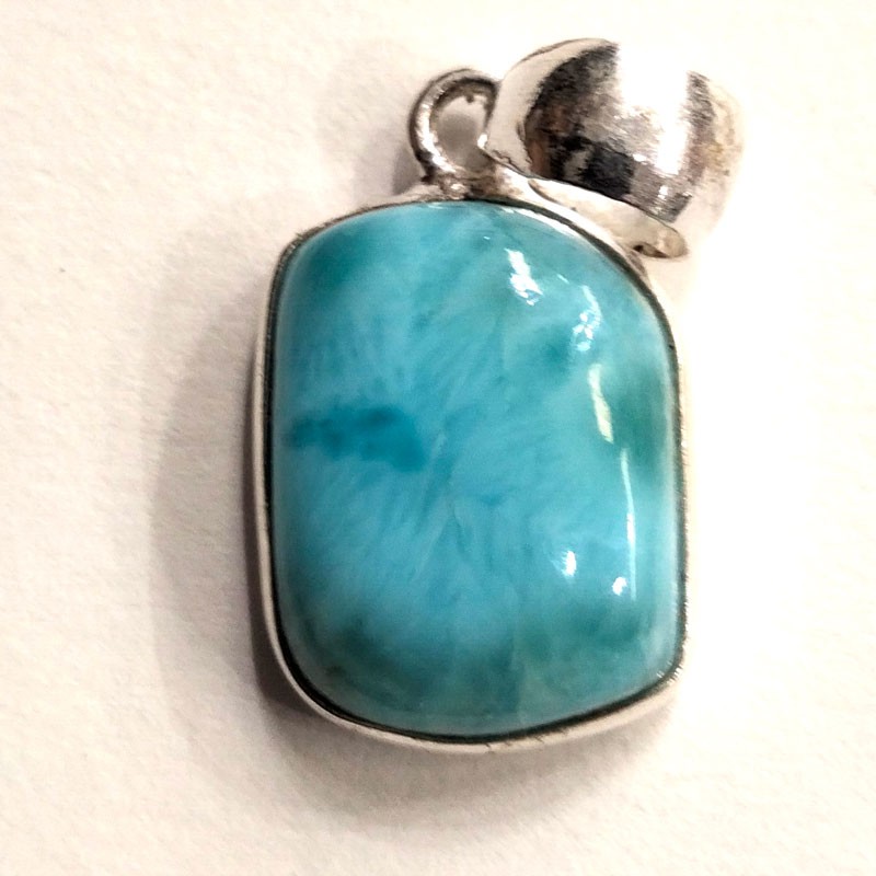 Petit pendentif rectangle en Larimar et Argent